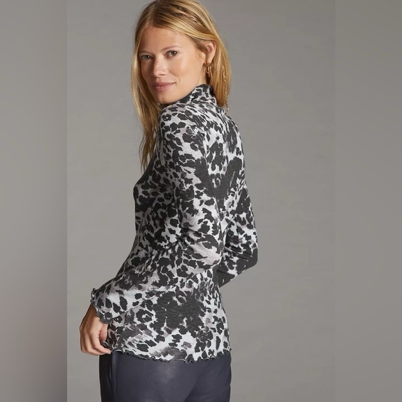 Anthropologie Pilcro Ruffled Turtleneck Top Leopard Print Large - Picture 2 of 9